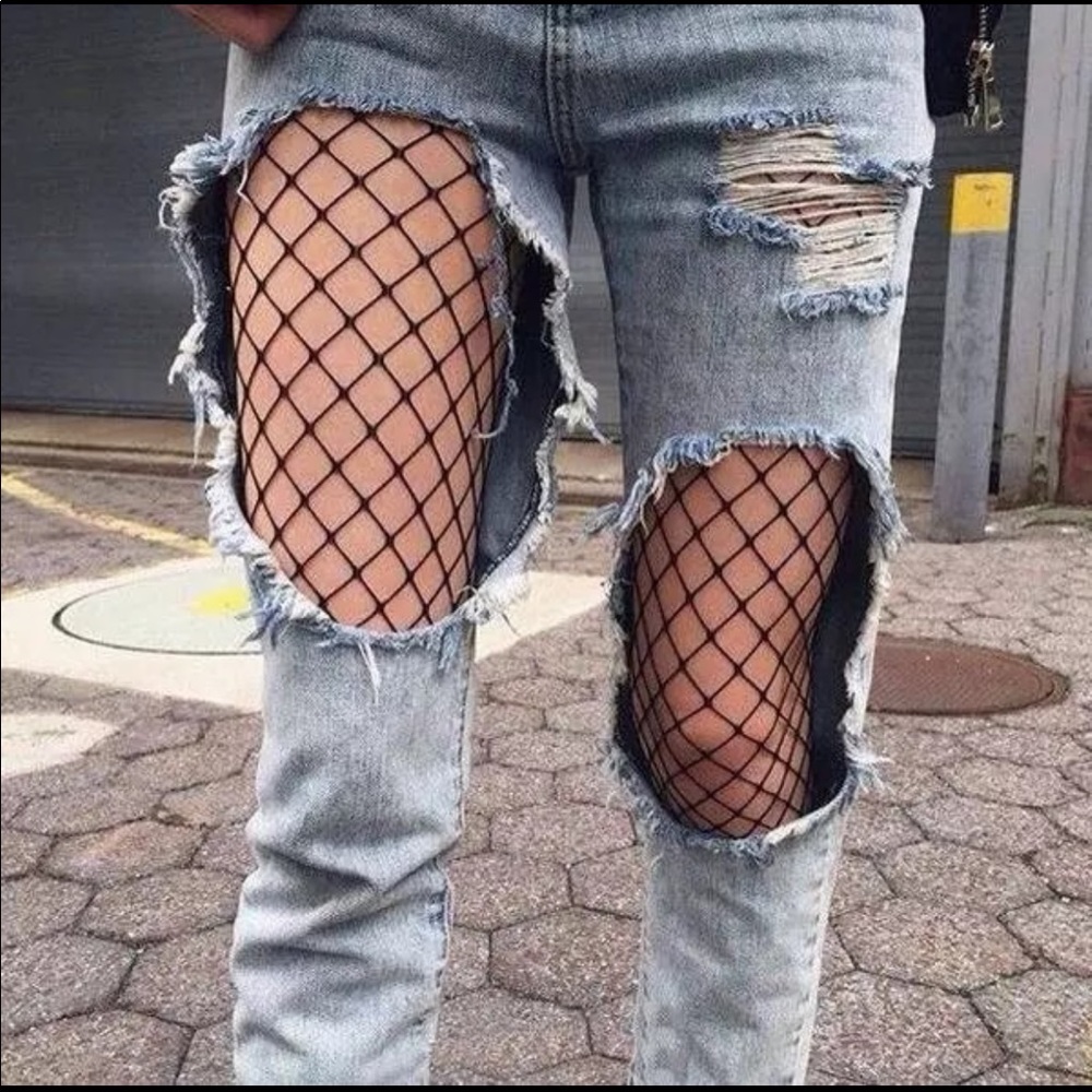 black fishnet stockings club tights mesh - Picture 2 of 8